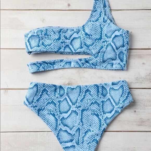 Snakeskin Cut Out One Shoulder Bikini Swimsuit - Picture 7 of 8